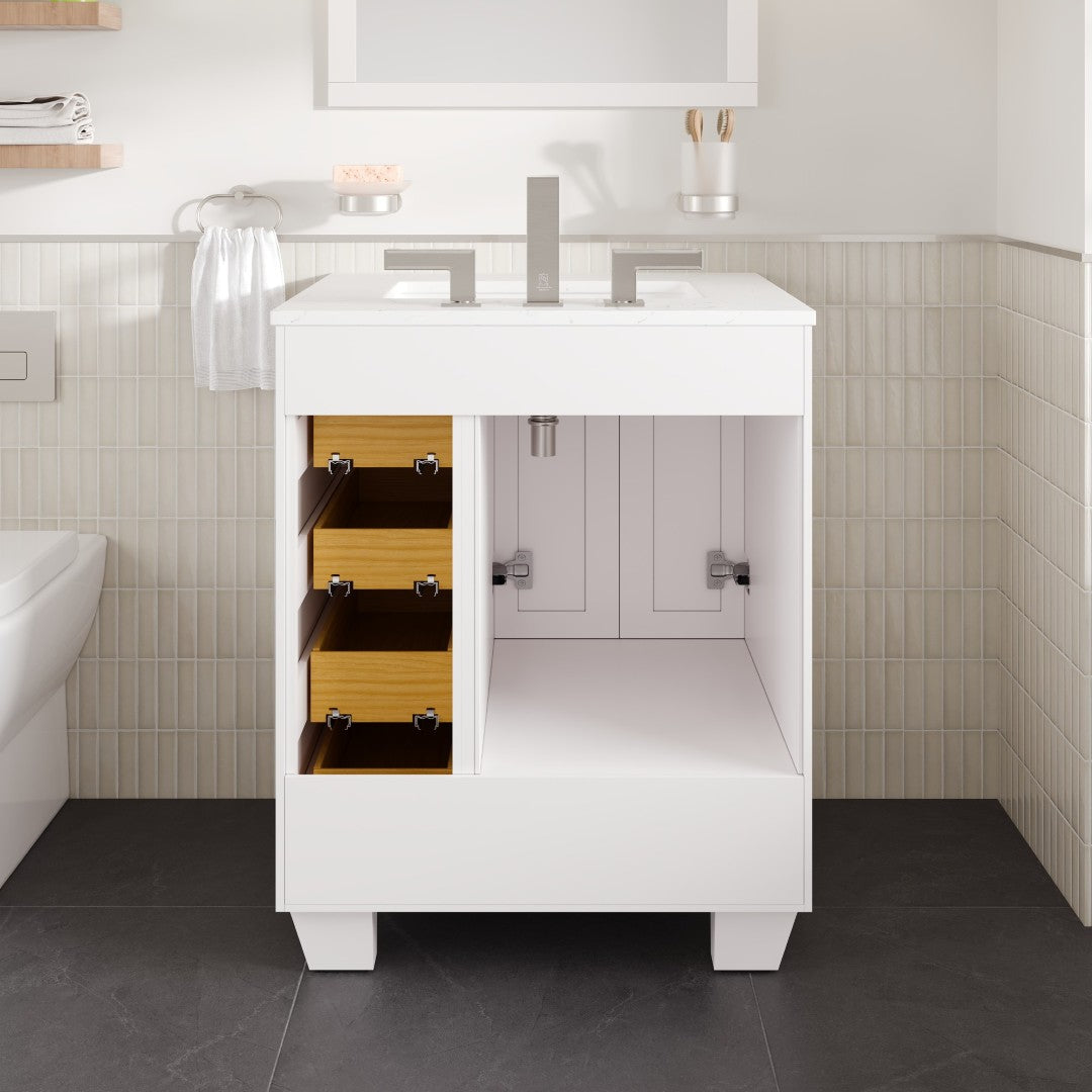 Acclaim 26 in. White Single Sink Bath Vanity with Carrara Quartz Top and Undermount Porcelain Sink