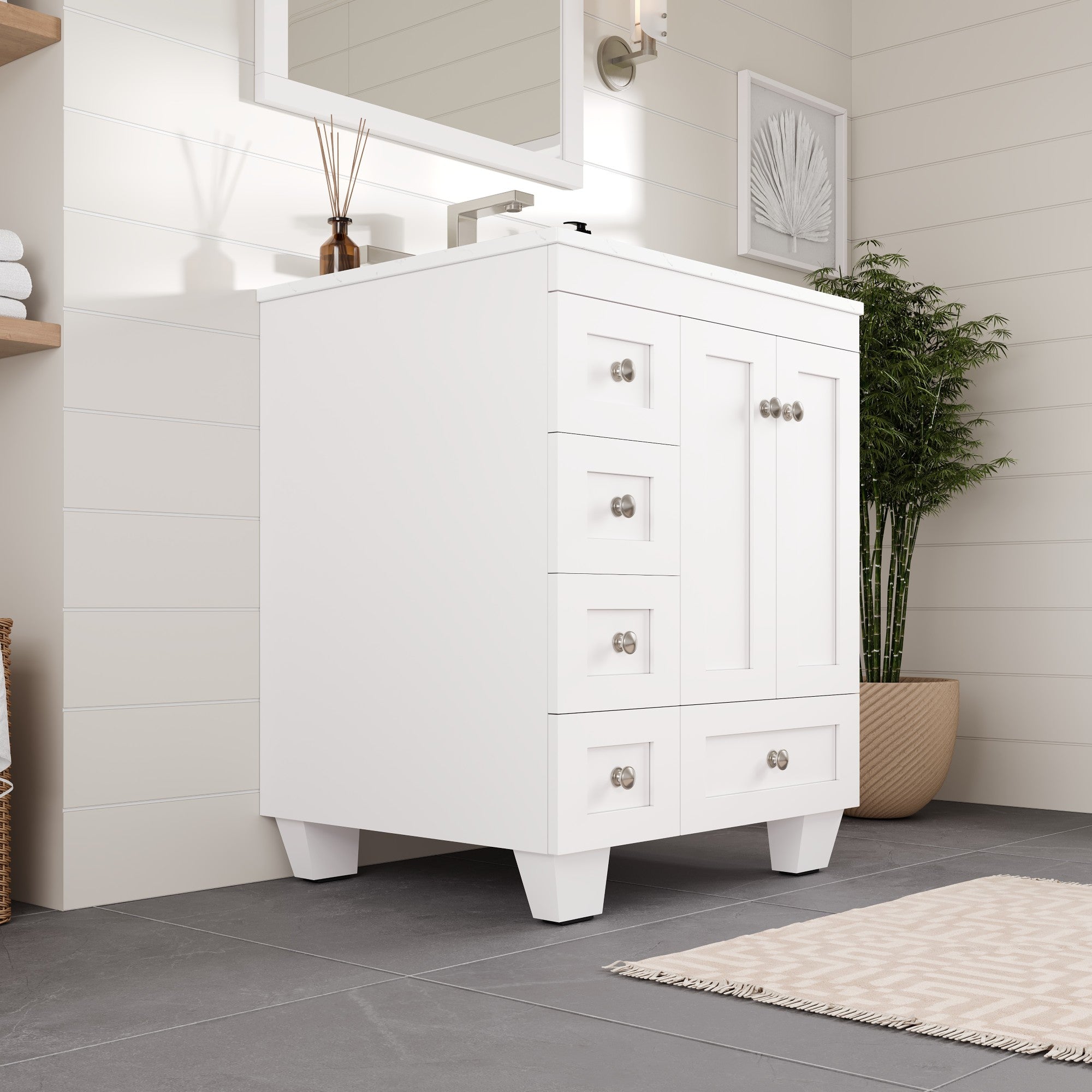 Acclaim 26 in. White Single Right Sink Bath Vanity with Carrara Quartz Top and Undermount Porcelain Sink