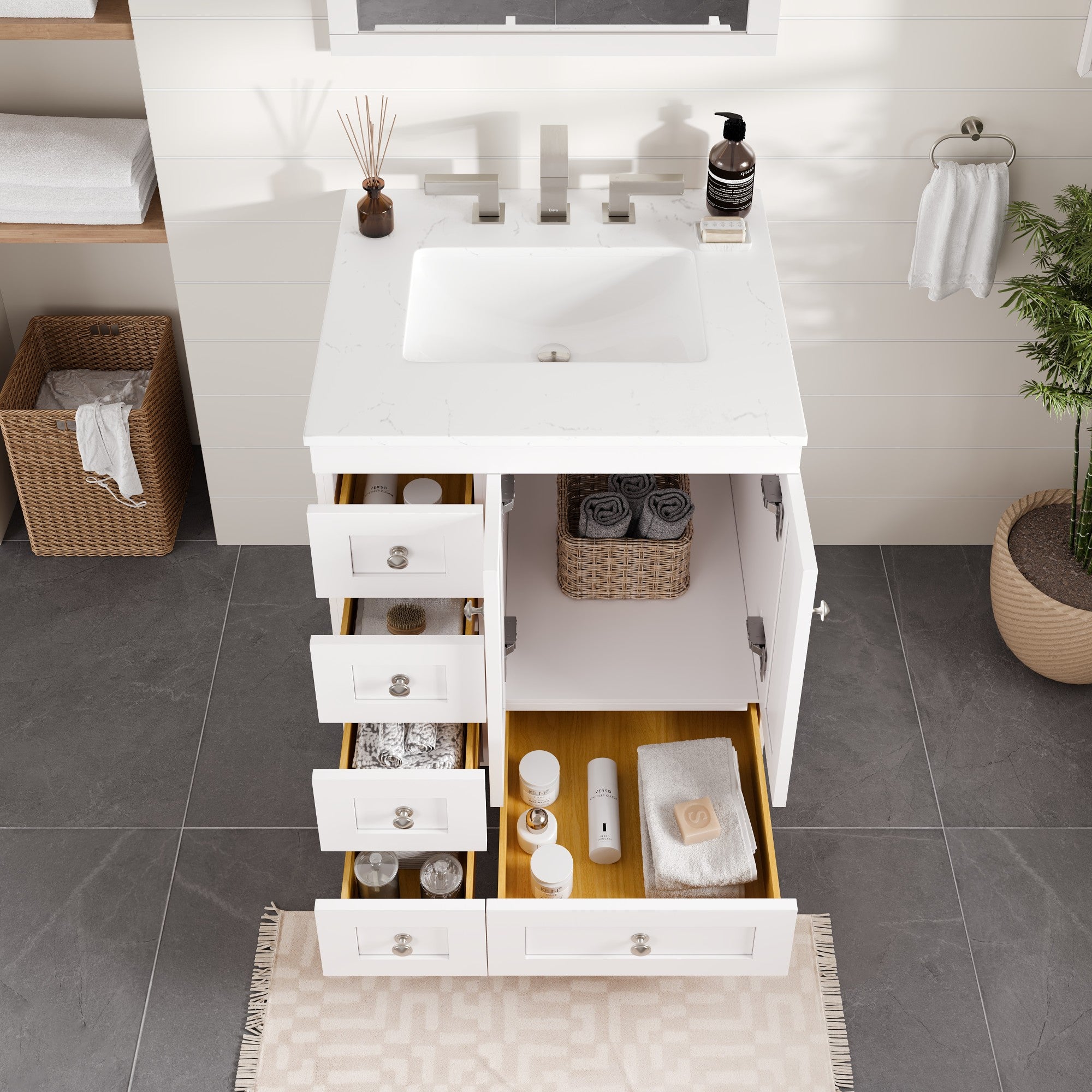 Acclaim 26 in. White Single Right Sink Bath Vanity with Carrara Quartz Top and Undermount Porcelain Sink