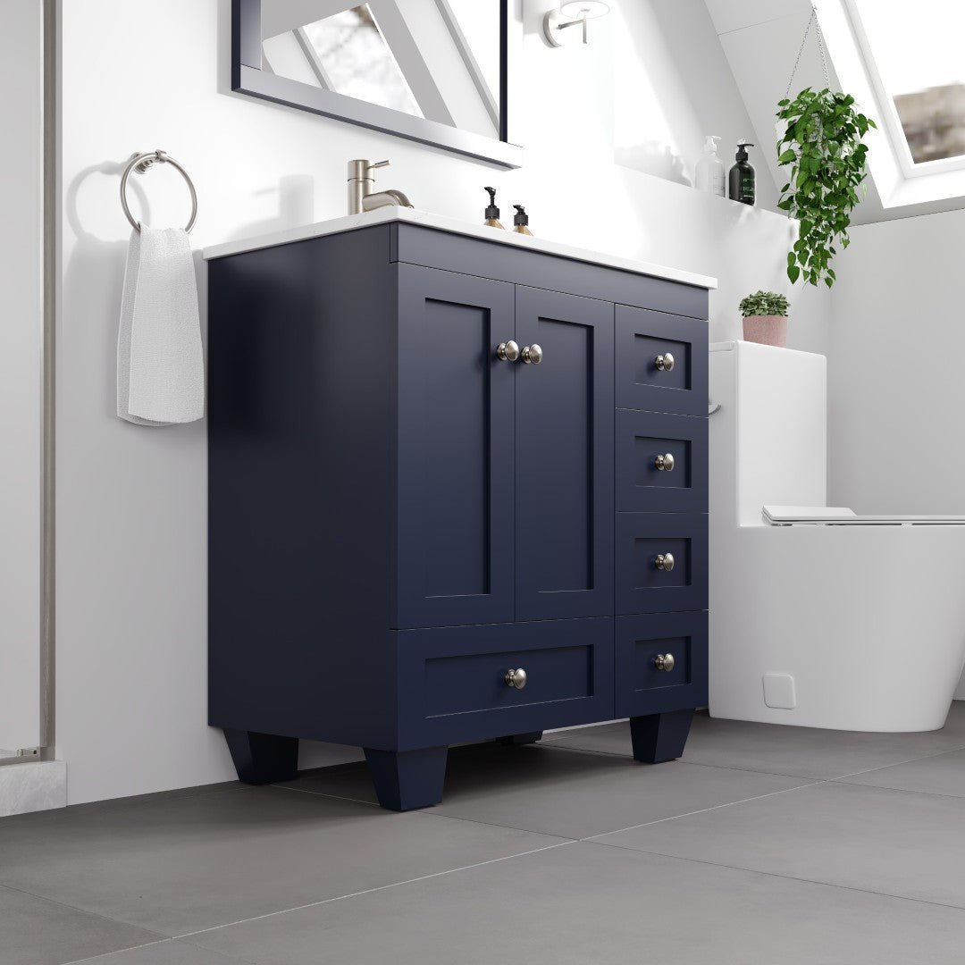 Happy 30 in. Blue Single Sink Bath Vanity with Carrara Quartz Top and Undermount Porcelain Sink - Bathroom Vanity by Eviva