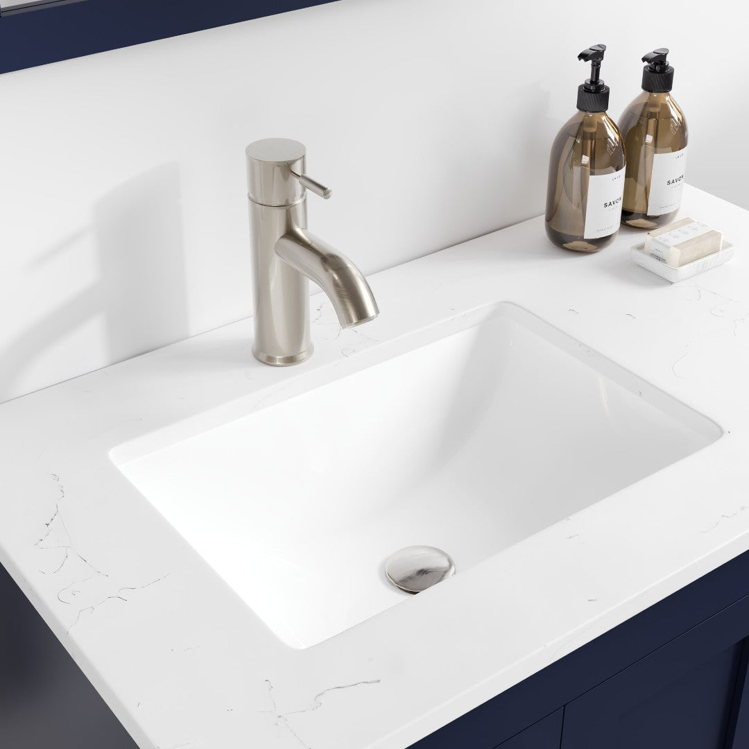 Happy 30 in. Blue Single Sink Bath Vanity with Carrara Quartz Top and Undermount Porcelain Sink