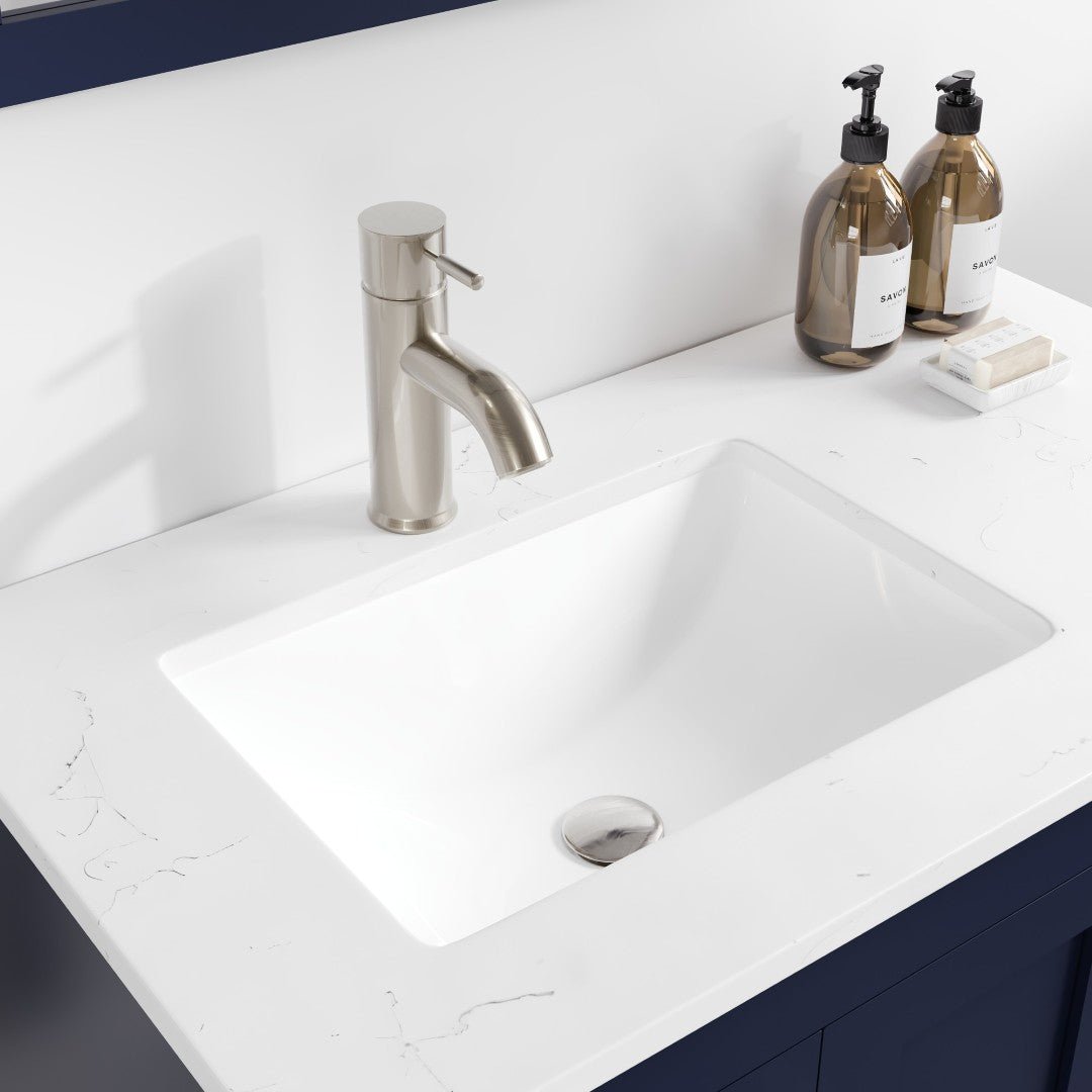 Happy 30 in. Blue Single Sink Bath Vanity with Carrara Quartz Top and Undermount Porcelain Sink - Bathroom Vanity by Eviva