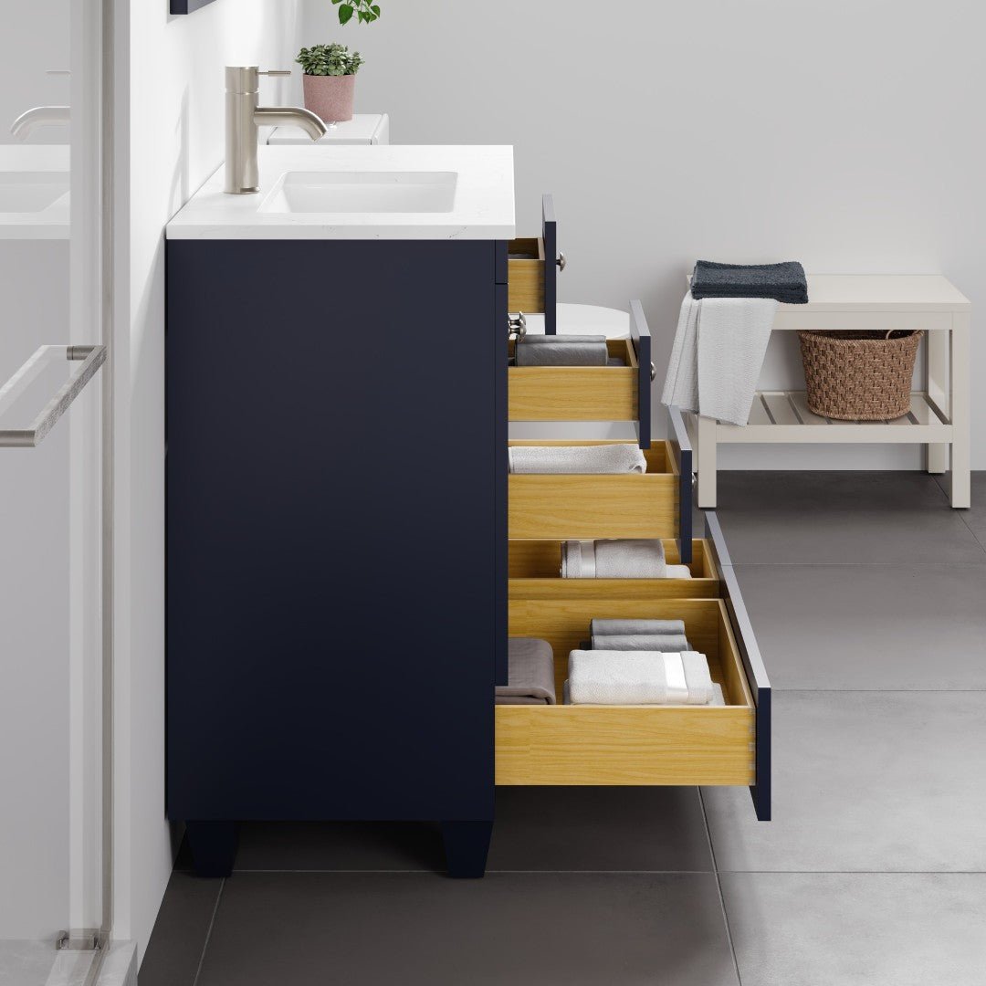 Happy 30 in. Blue Single Sink Bath Vanity with Carrara Quartz Top and Undermount Porcelain Sink - Bathroom Vanity by Eviva