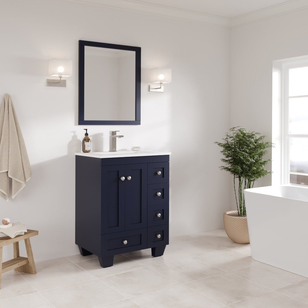 Happy 24 in. Blue Single Sink Bath Vanity with Carrara Quartz Top and Undermount Porcelain Sink - Bathroom Vanity by Eviva