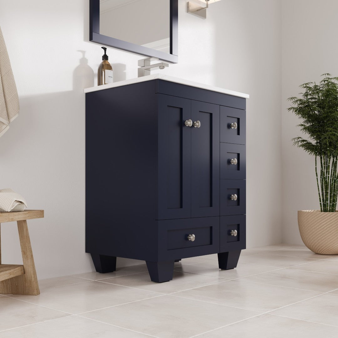 Happy 24 in. Blue Single Sink Bath Vanity with Carrara Quartz Top and Undermount Porcelain Sink
