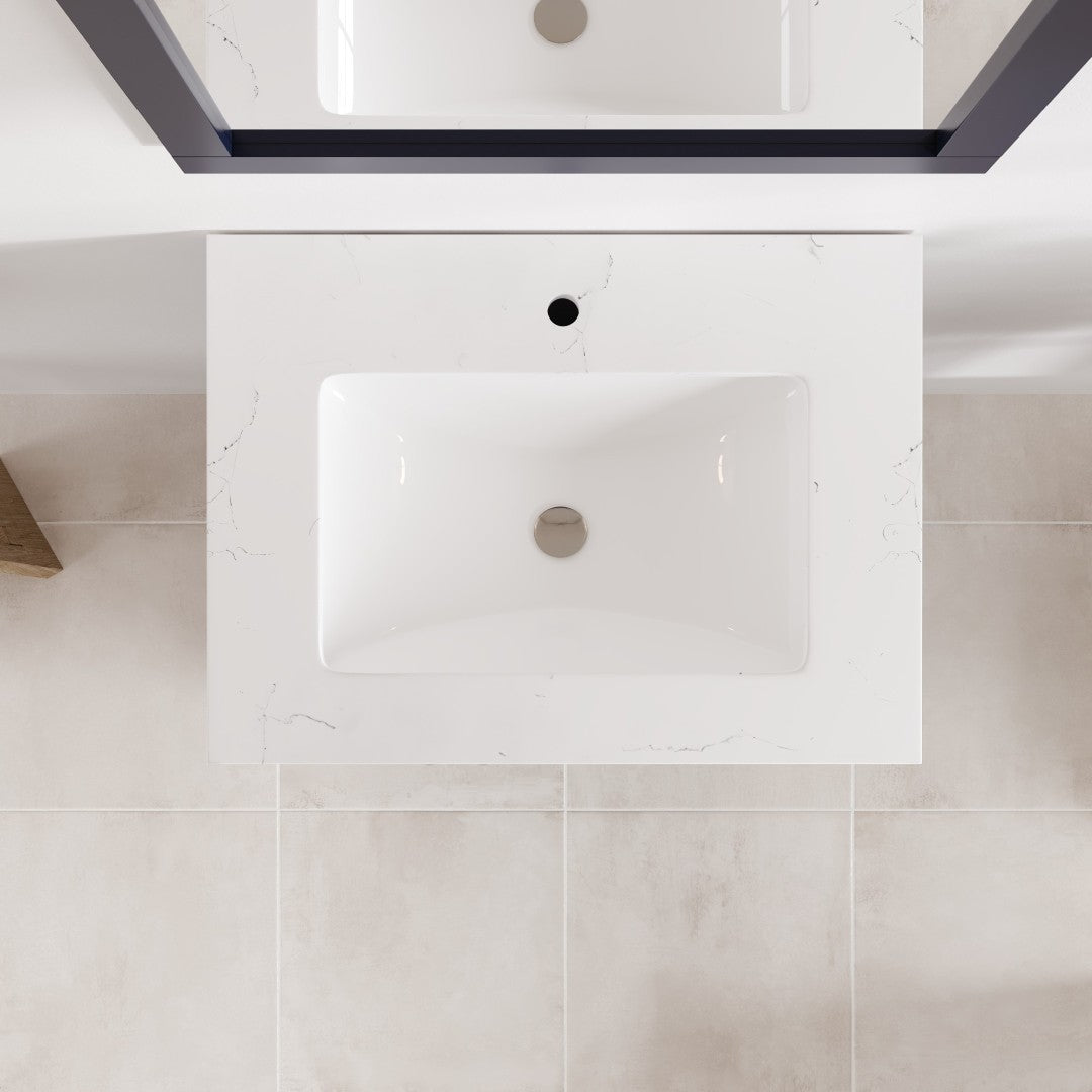 Happy 24 in. Blue Single Sink Bath Vanity with Carrara Quartz Top and Undermount Porcelain Sink