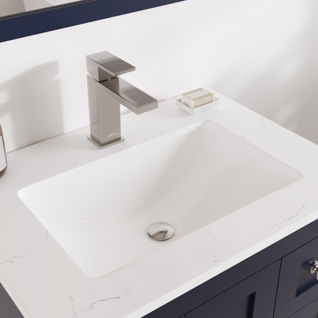 Happy 24 in. Blue Single Sink Bath Vanity with Carrara Quartz Top and Undermount Porcelain Sink