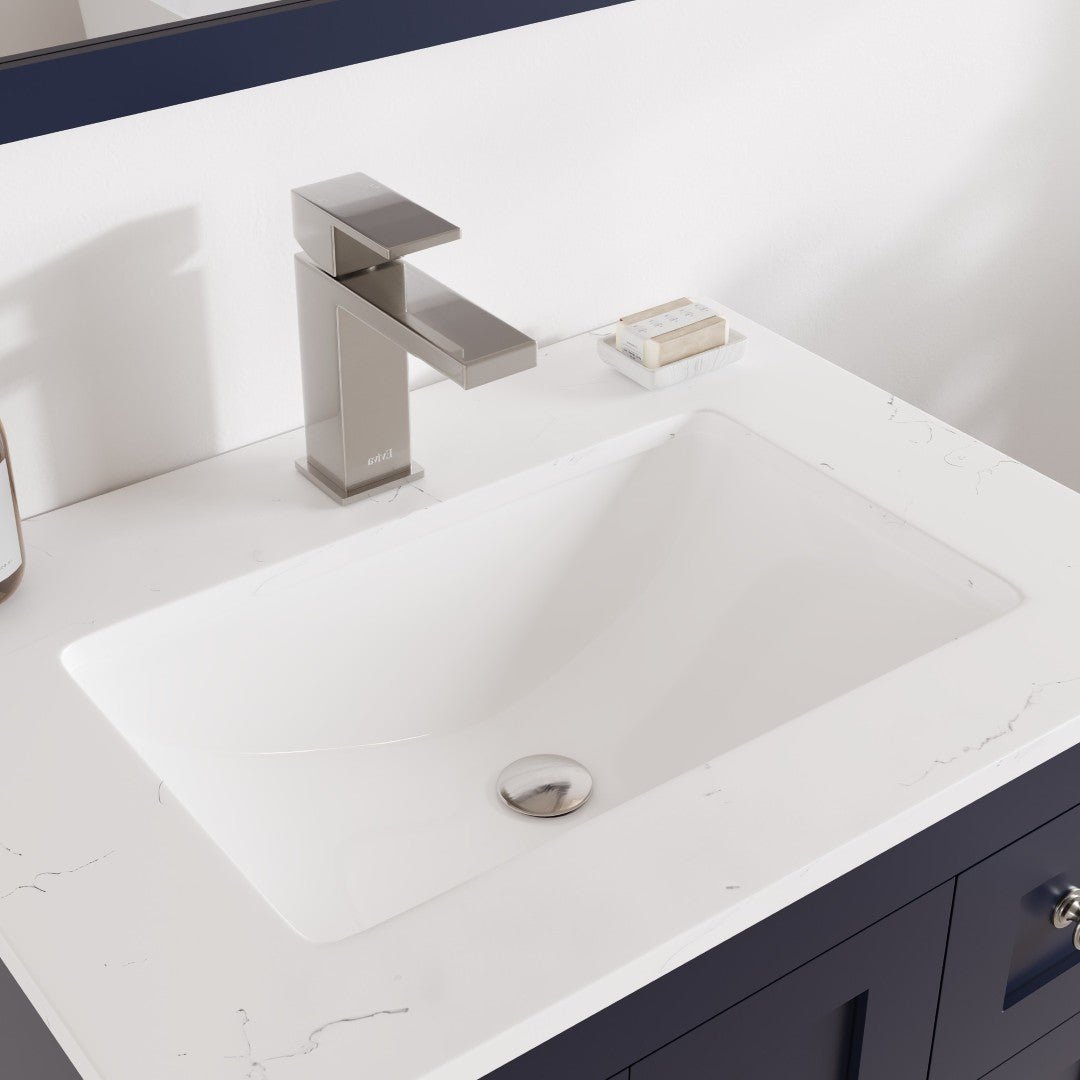 Happy 24 in. Blue Single Sink Bath Vanity with Carrara Quartz Top and Undermount Porcelain Sink - Bathroom Vanity by Eviva