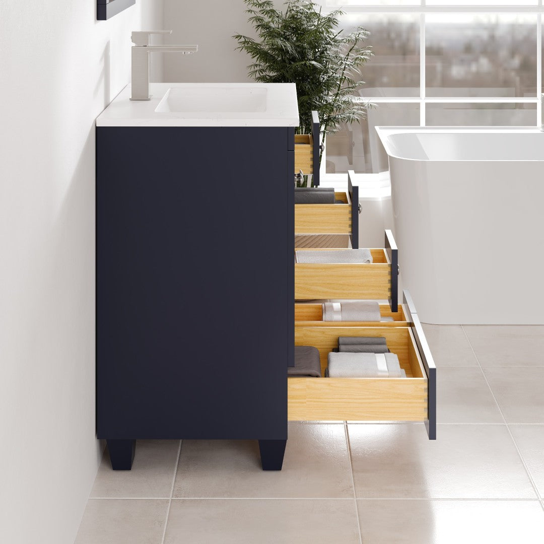 Happy 24 in. Blue Single Sink Bath Vanity with Carrara Quartz Top and Undermount Porcelain Sink