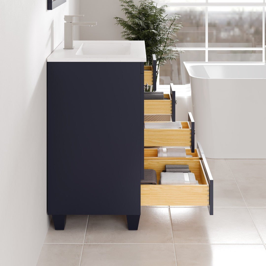Happy 24 in. Blue Single Sink Bath Vanity with Carrara Quartz Top and Undermount Porcelain Sink - Bathroom Vanity by Eviva