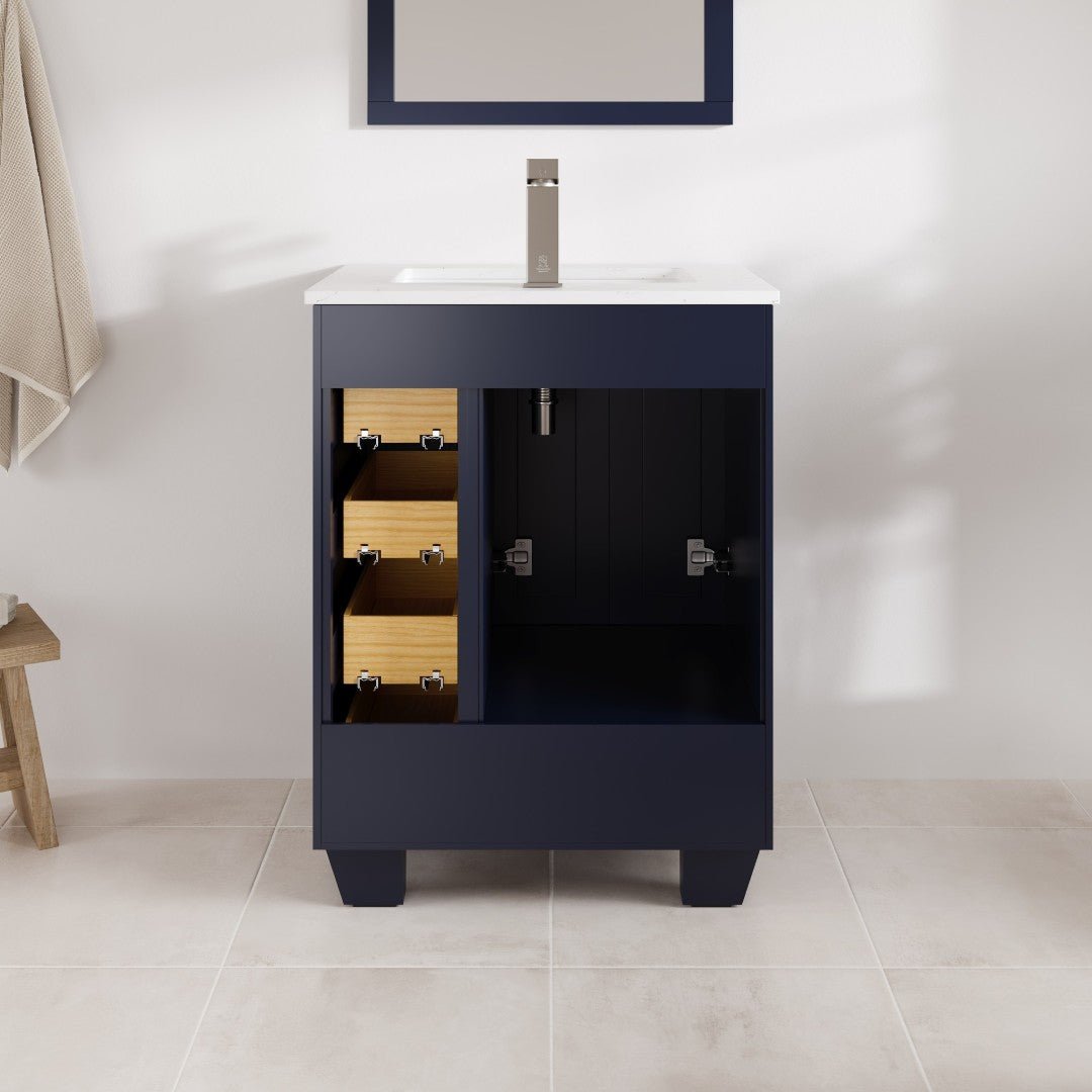 Happy 24 in. Blue Single Sink Bath Vanity with Carrara Quartz Top and Undermount Porcelain Sink - Bathroom Vanity by Eviva