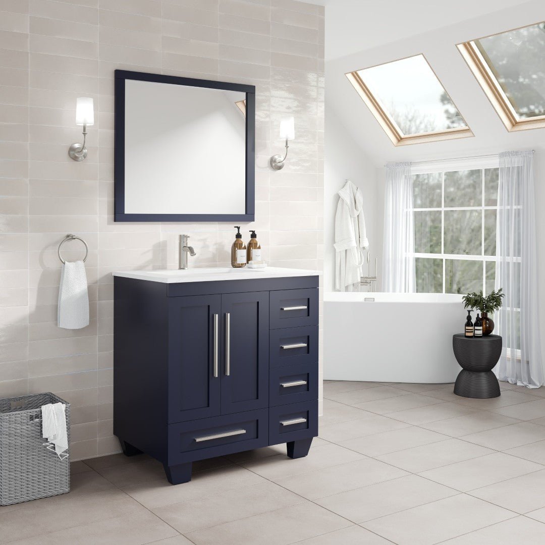 Loon 30 in. Blue Single Sink Bath Vanity with Carrara Quartz Top and Undermount Porcelain Sink - Bathroom Vanity by Eviva