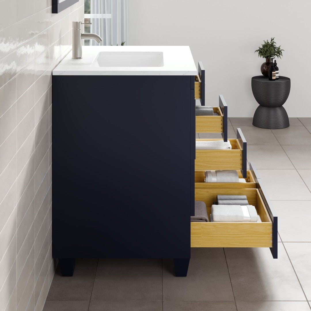 Loon 30 in. Blue Single Sink Bath Vanity with Carrara Quartz Top and Undermount Porcelain Sink - Bathroom Vanity by Eviva