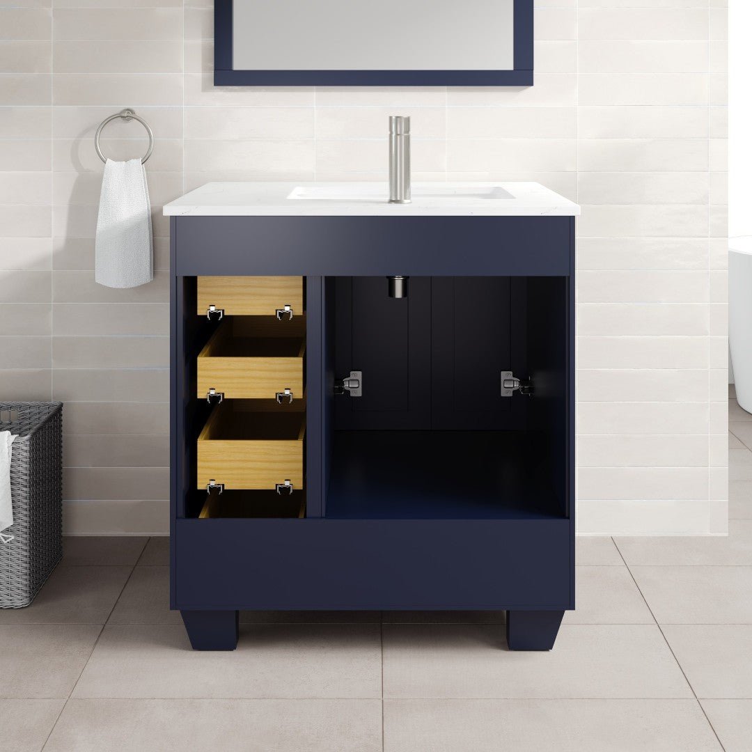 Loon 30 in. Blue Single Sink Bath Vanity with Carrara Quartz Top and Undermount Porcelain Sink - Bathroom Vanity by Eviva