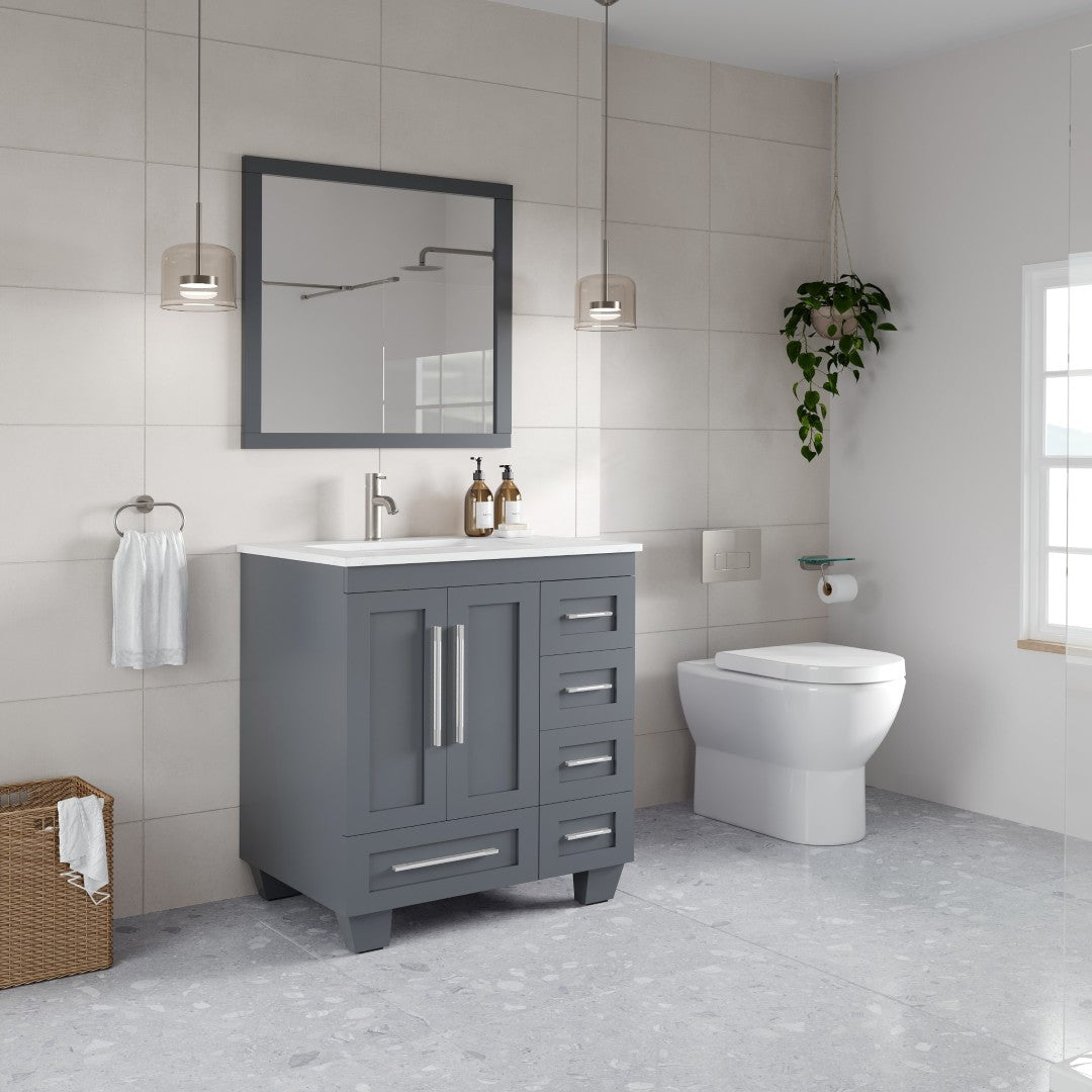 Loon 30 in. Dark Gray Single Sink Bath Vanity with Carrara Quartz Top and Undermount Porcelain Sink