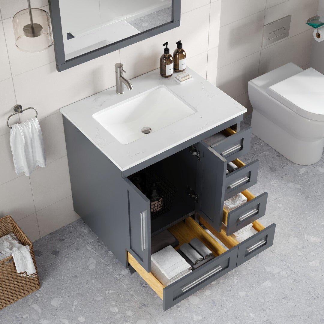 Loon 30 in. Dark Gray Single Sink Bath Vanity with Carrara Quartz Top and Undermount Porcelain Sink - Bathroom Vanity by Eviva