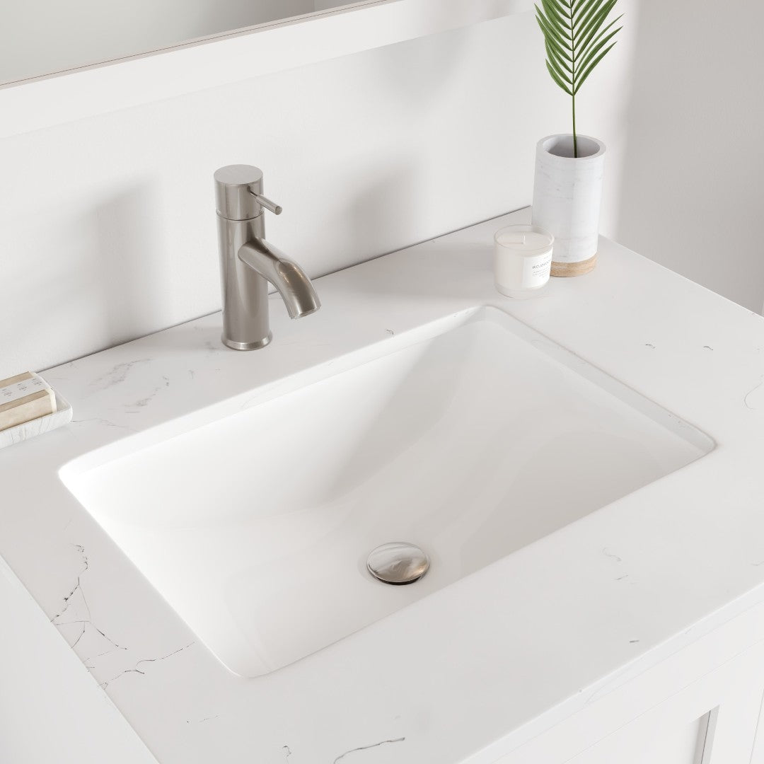 Loon 28 in. White Single Sink Bath Vanity with Carrara Quartz Top and Undermount Porcelain Sink