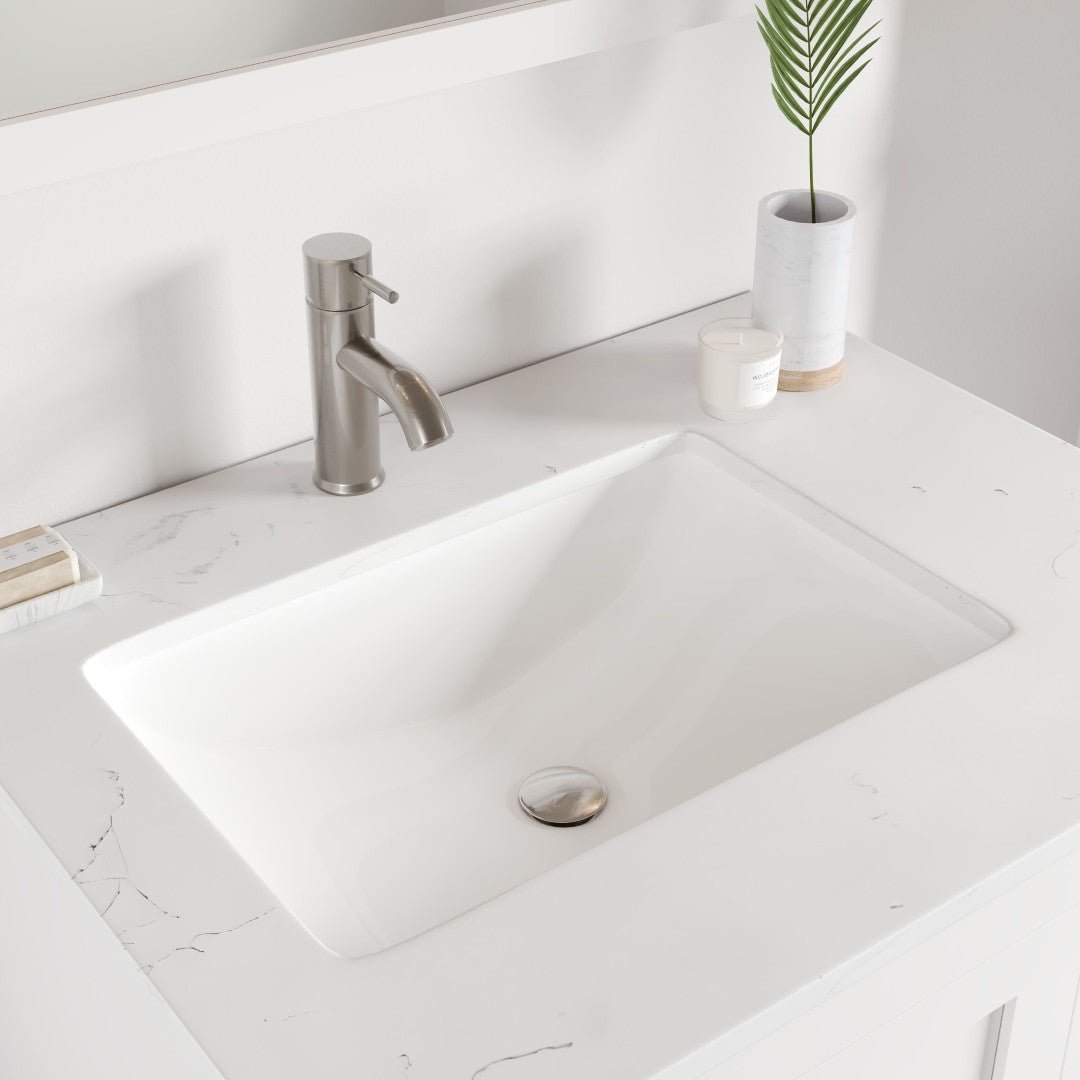 Loon 28 in. White Single Sink Bath Vanity with Carrara Quartz Top and Undermount Porcelain Sink - Bathroom Vanity by Eviva