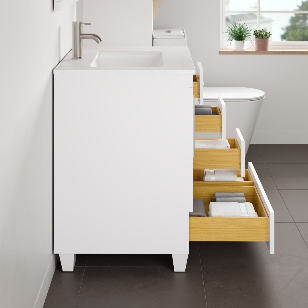 Loon 28 in. White Single Sink Bath Vanity with Carrara Quartz Top and Undermount Porcelain Sink - Bathroom Vanity by Eviva