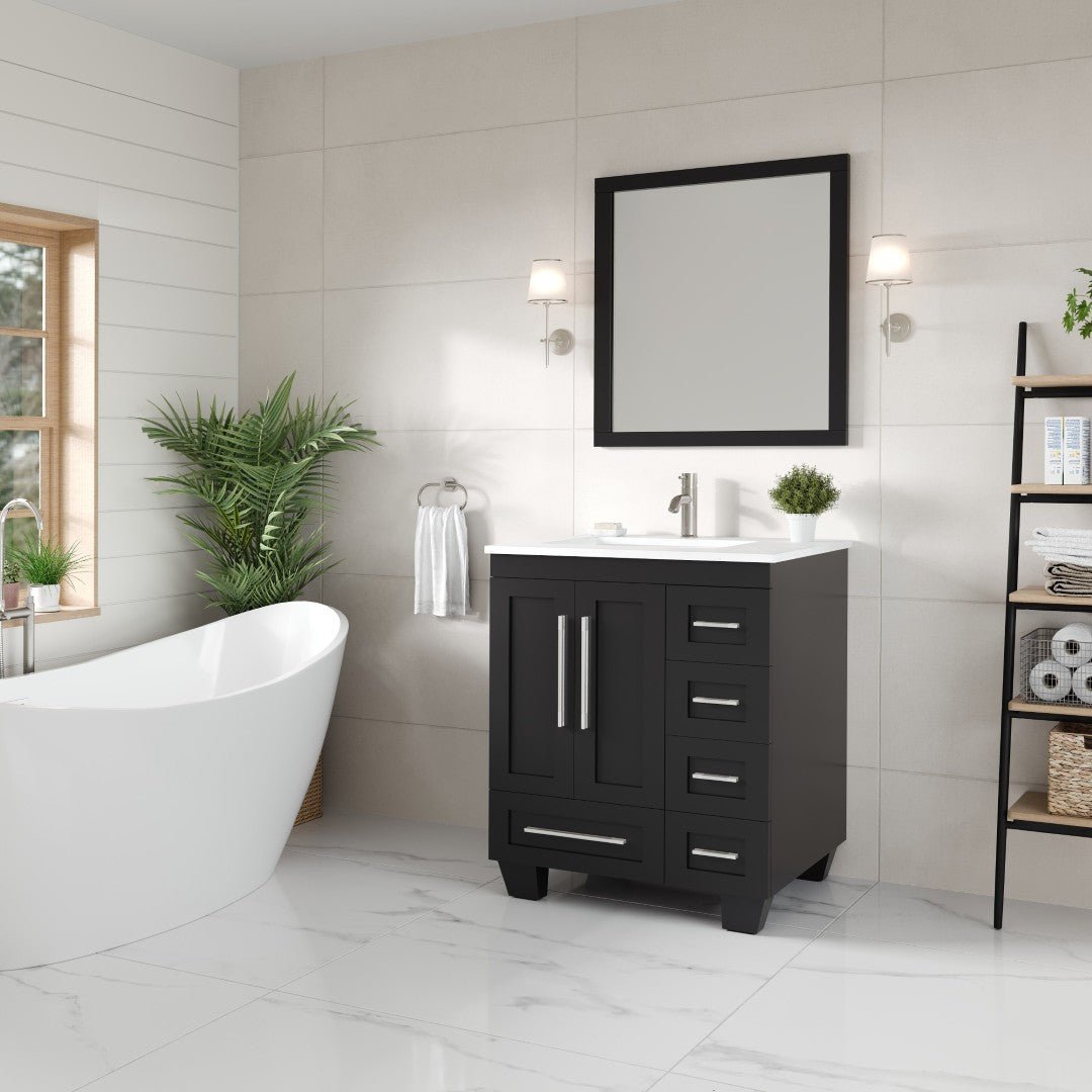 Loon 28 in. Espresso Single Sink Bath Vanity with Carrara Quartz Top and Undermount Porcelain Sink - Bathroom Vanity by Eviva