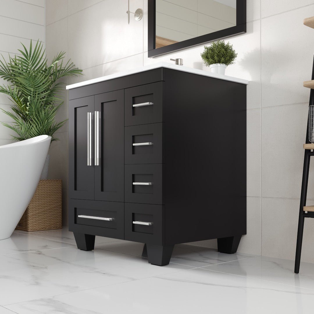 Loon 28 in. Espresso Single Sink Bath Vanity with Carrara Quartz Top and Undermount Porcelain Sink - Bathroom Vanity by Eviva