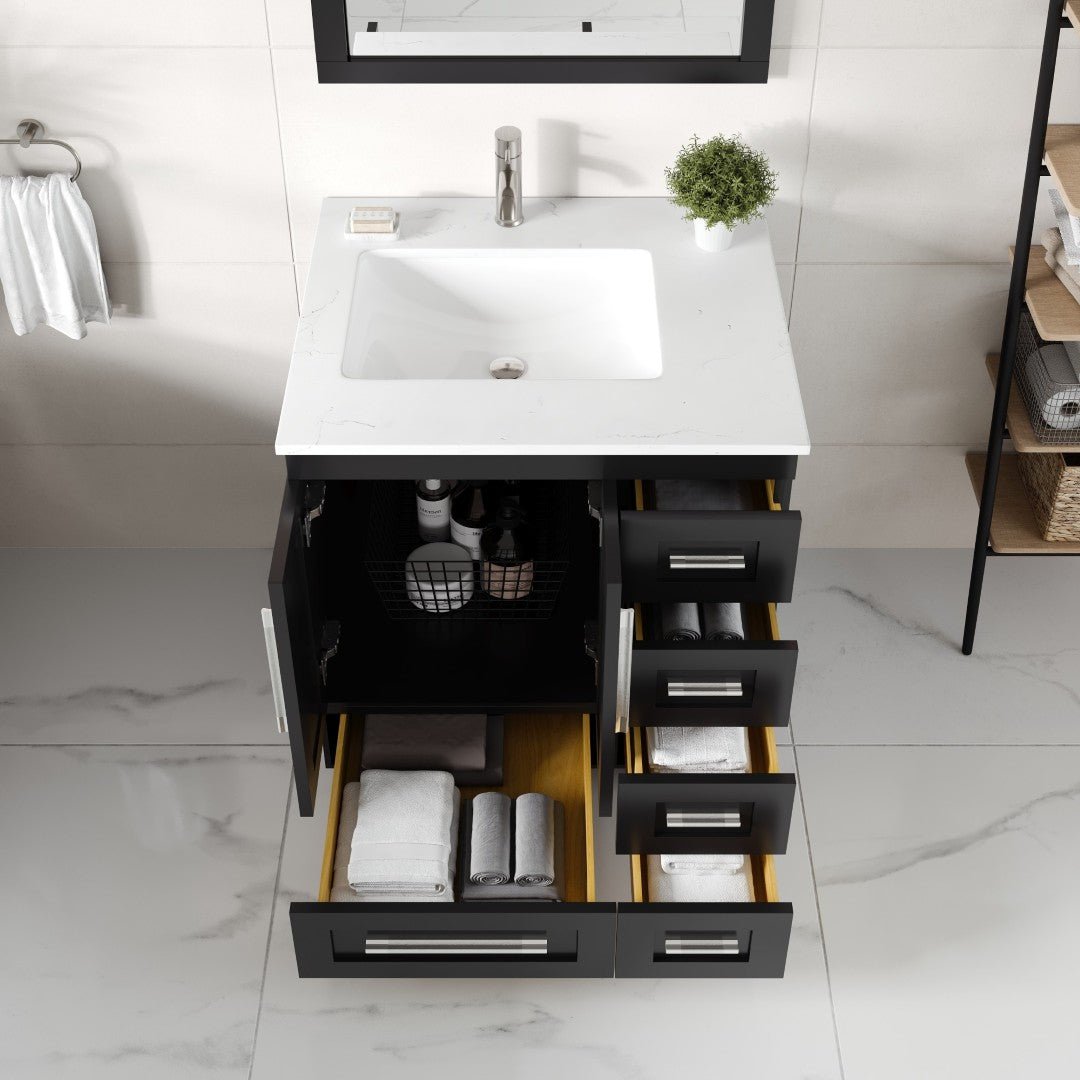 Loon 28 in. Espresso Single Sink Bath Vanity with Carrara Quartz Top and Undermount Porcelain Sink - Bathroom Vanity by Eviva