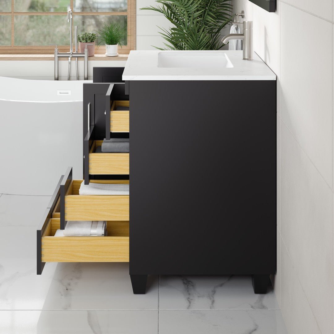 Loon 28 in. Espresso Single Sink Bath Vanity with Carrara Quartz Top and Undermount Porcelain Sink - Bathroom Vanity by Eviva