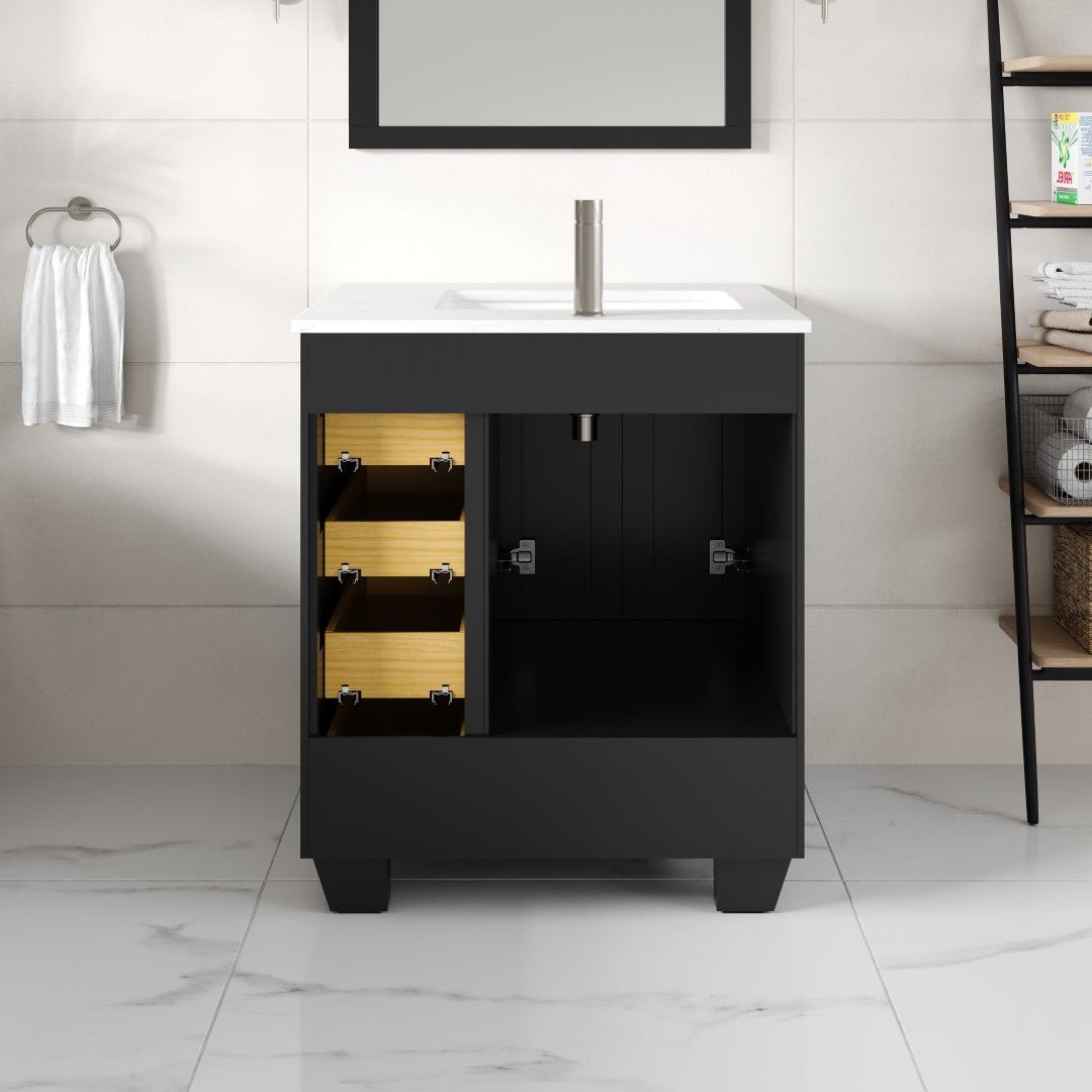 Loon 28 in. Espresso Single Sink Bath Vanity with Carrara Quartz Top and Undermount Porcelain Sink - Bathroom Vanity by Eviva