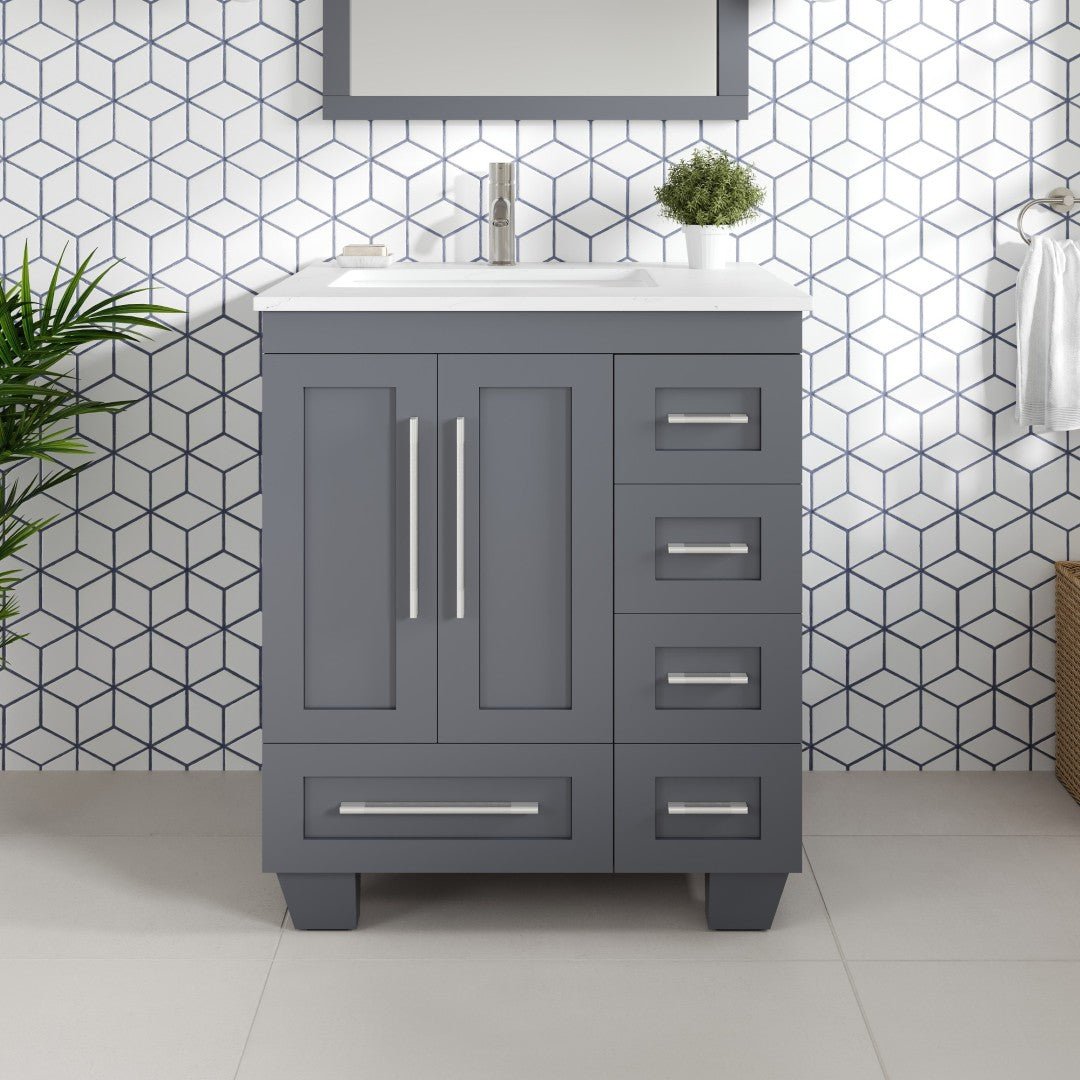 Loon 28 in. Dark Gray Single Sink Bath Vanity with Carrara Quartz Top and Undermount Porcelain Sink - Bathroom Vanity by Eviva