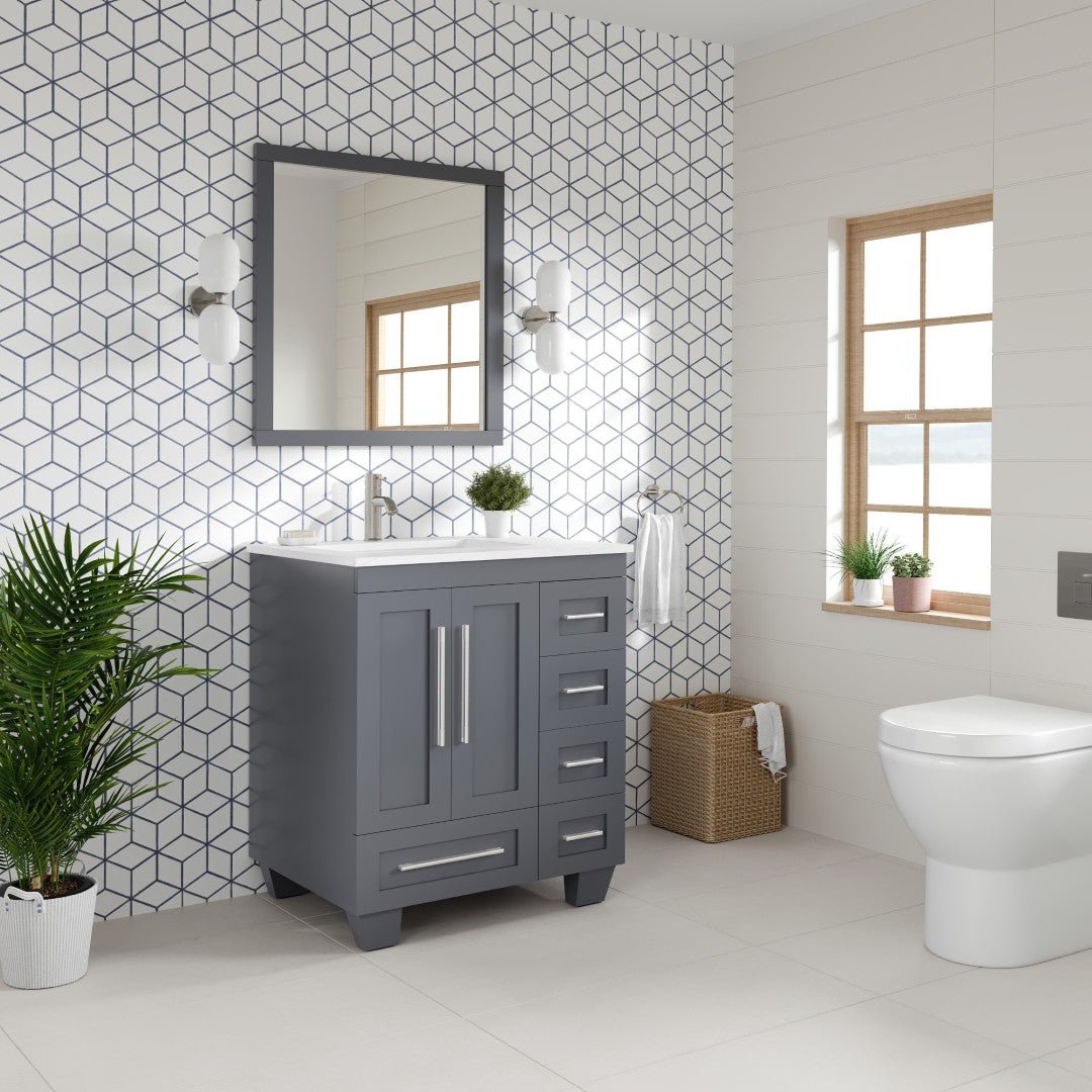 Loon 28 in. Dark Gray Single Sink Bath Vanity with Carrara Quartz Top and Undermount Porcelain Sink - Bathroom Vanity by Eviva
