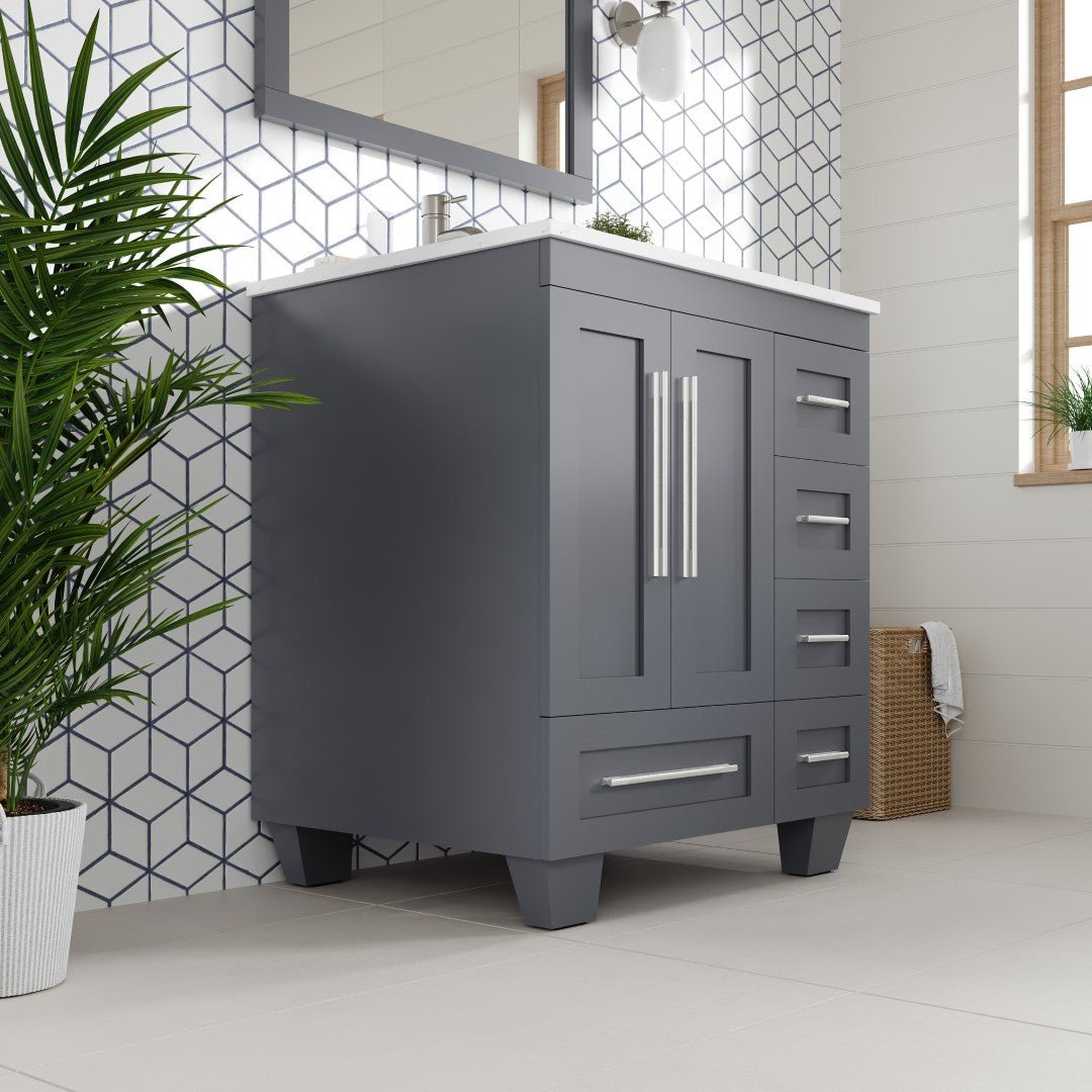 Loon 28 in. Dark Gray Single Sink Bath Vanity with Carrara Quartz Top and Undermount Porcelain Sink - Bathroom Vanity by Eviva