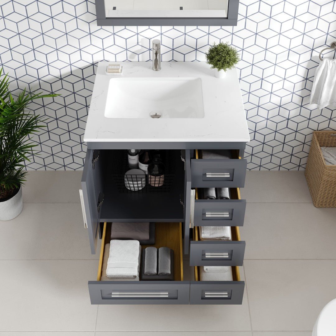Loon 28 in. Dark Gray Single Sink Bath Vanity with Carrara Quartz Top and Undermount Porcelain Sink - Bathroom Vanity by Eviva