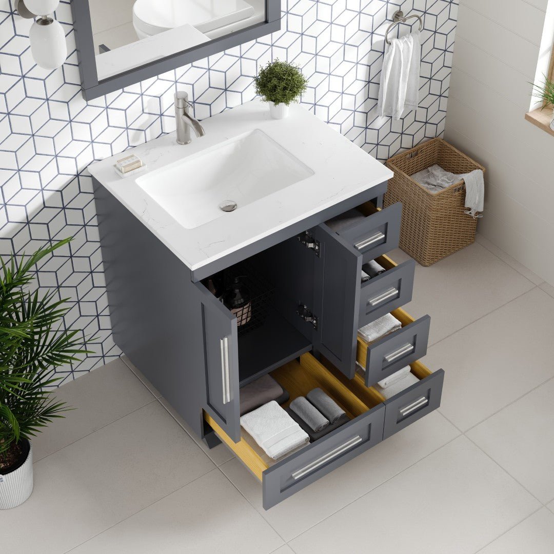 Loon 28 in. Dark Gray Single Sink Bath Vanity with Carrara Quartz Top and Undermount Porcelain Sink - Bathroom Vanity by Eviva