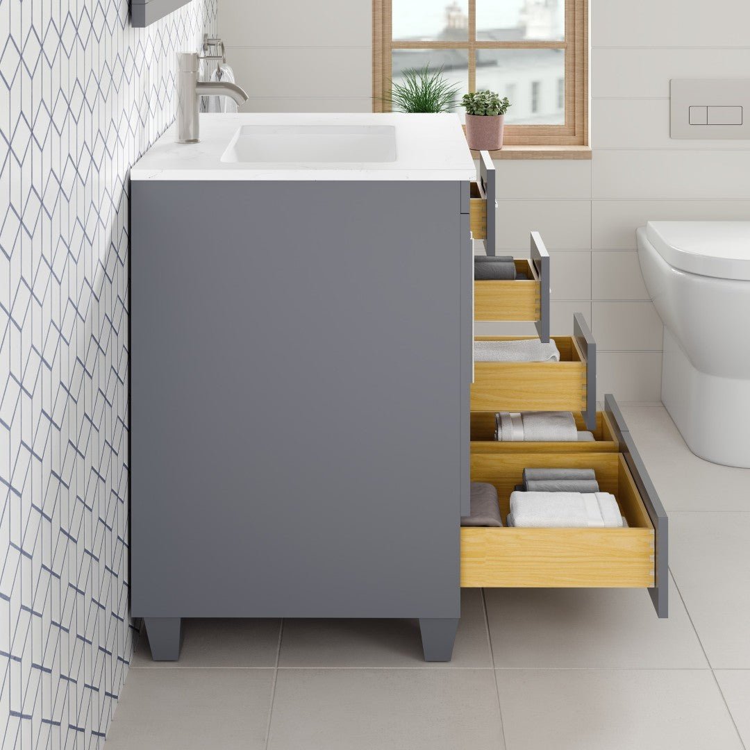 Loon 28 in. Dark Gray Single Sink Bath Vanity with Carrara Quartz Top and Undermount Porcelain Sink - Bathroom Vanity by Eviva