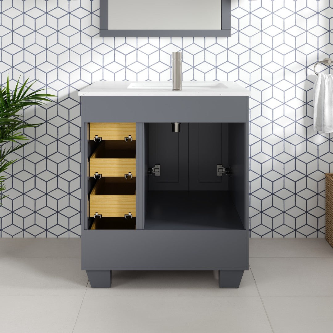 Loon 28 in. Dark Gray Single Sink Bath Vanity with Carrara Quartz Top and Undermount Porcelain Sink