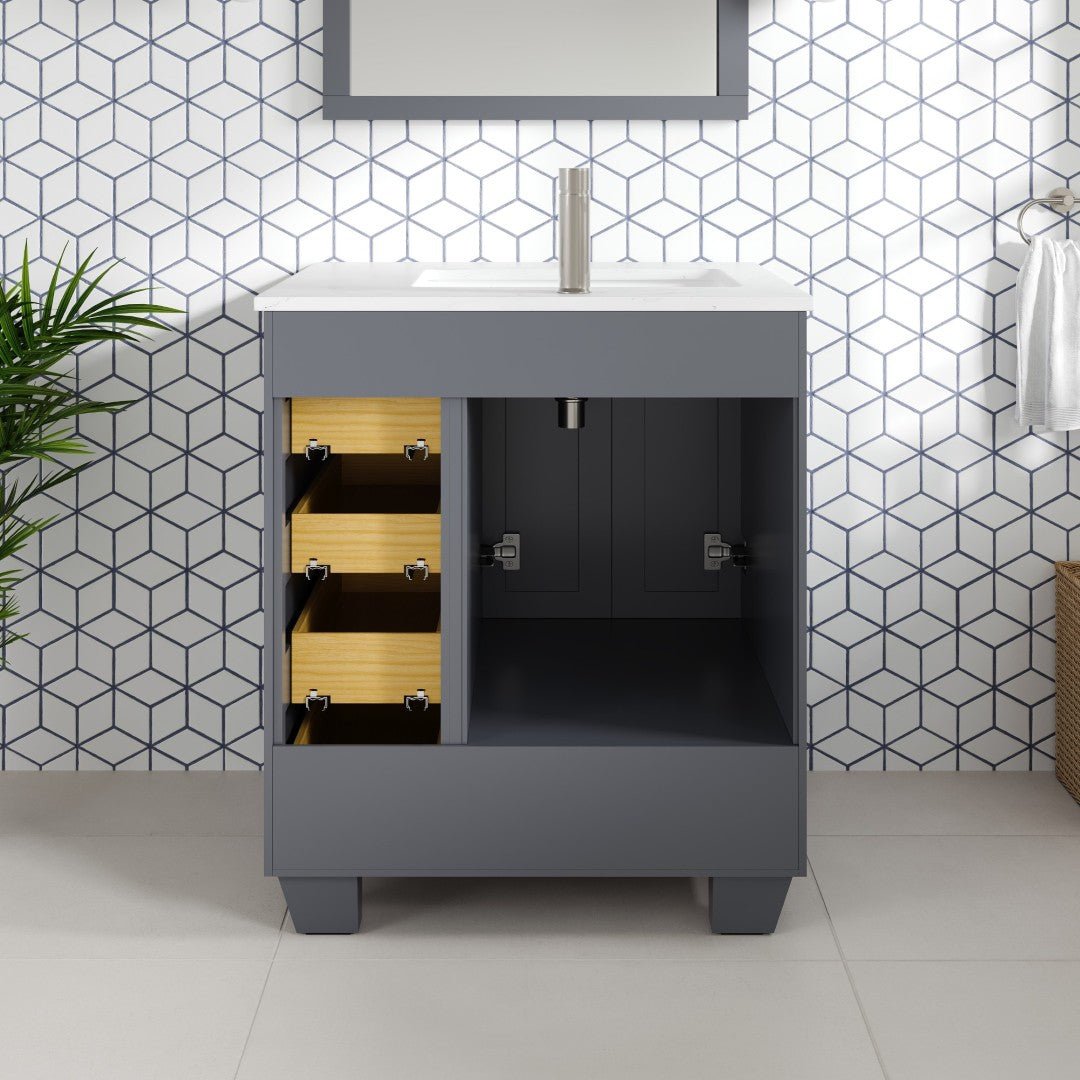 Loon 28 in. Dark Gray Single Sink Bath Vanity with Carrara Quartz Top and Undermount Porcelain Sink - Bathroom Vanity by Eviva