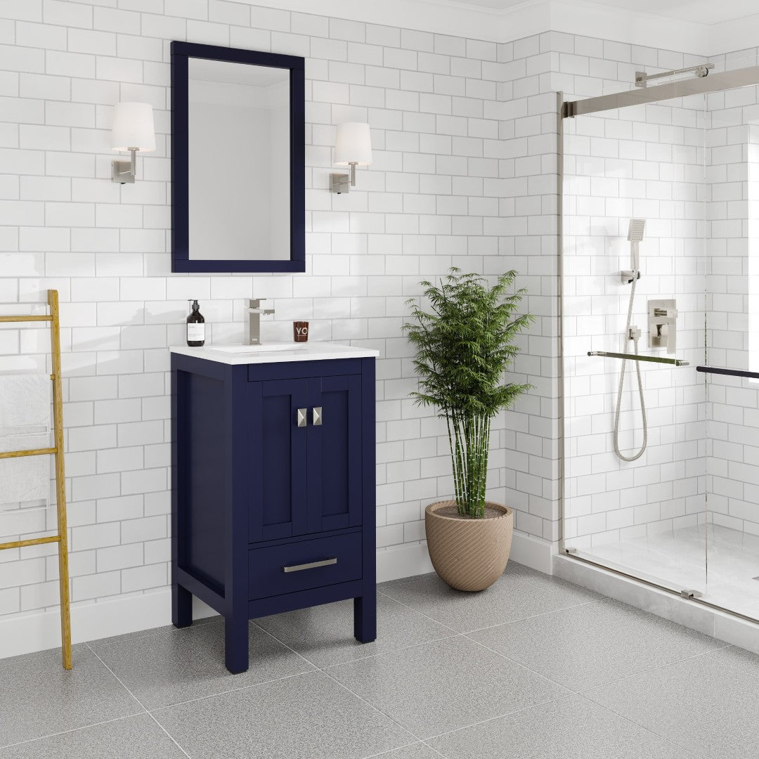 London 20 in. Blue Single Sink Bath Vanity with Carrara Quartz Top and Undermount Porcelain Sink