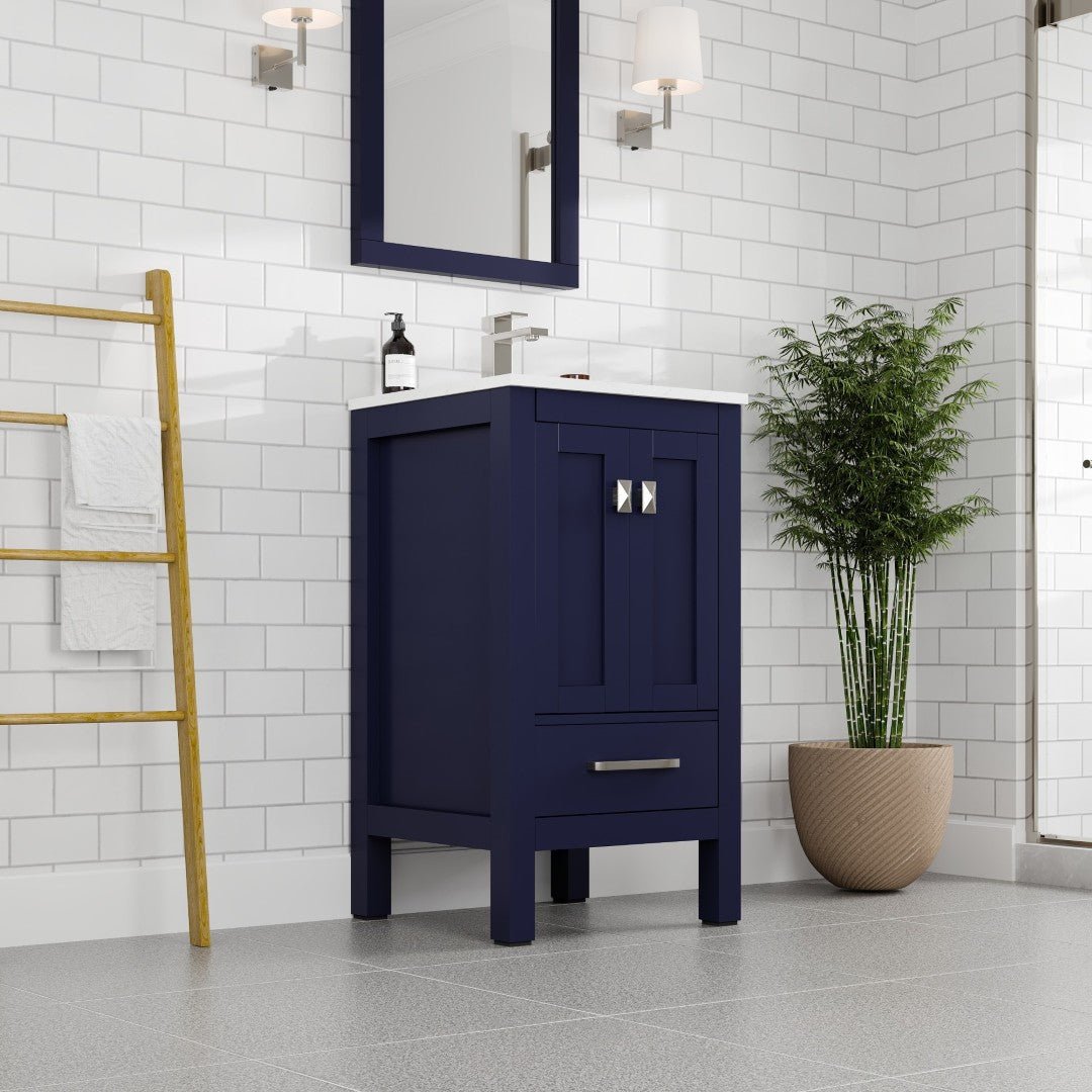 London 20 in. Blue Single Sink Bath Vanity with Carrara Quartz Top and Undermount Porcelain Sink - Bathroom Vanity by Eviva