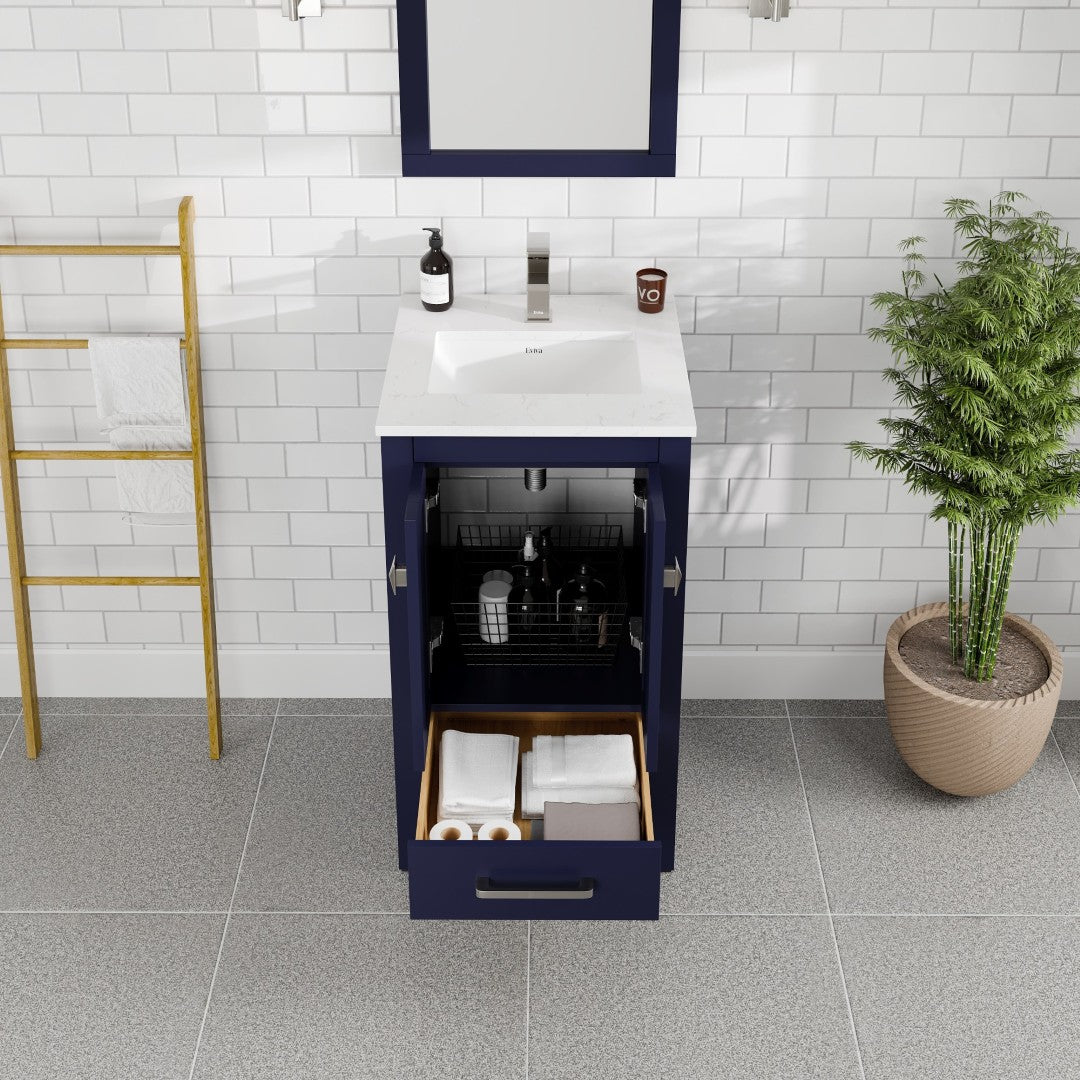 London 20 in. Blue Single Sink Bath Vanity with Carrara Quartz Top and Undermount Porcelain Sink