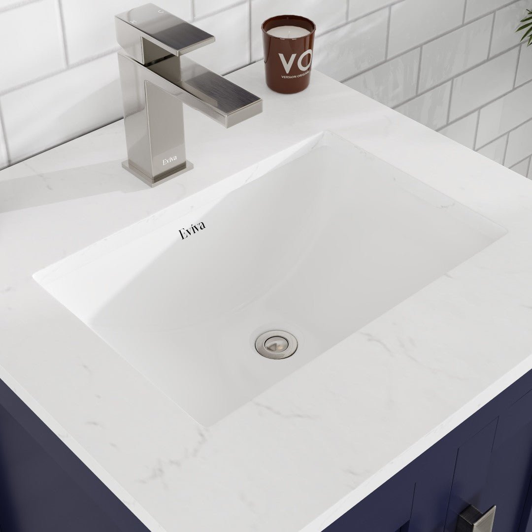 London 20 in. Blue Single Sink Bath Vanity with Carrara Quartz Top and Undermount Porcelain Sink - Bathroom Vanity by Eviva