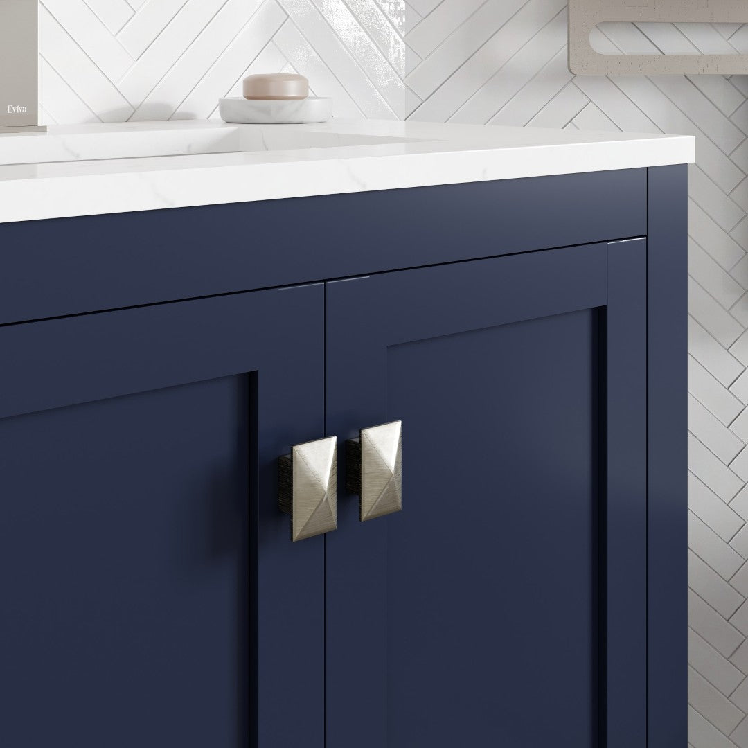 London 30 in. Blue Single Sink Bath Vanity with Carrara Quartz Top and Undermount Porcelain Sink