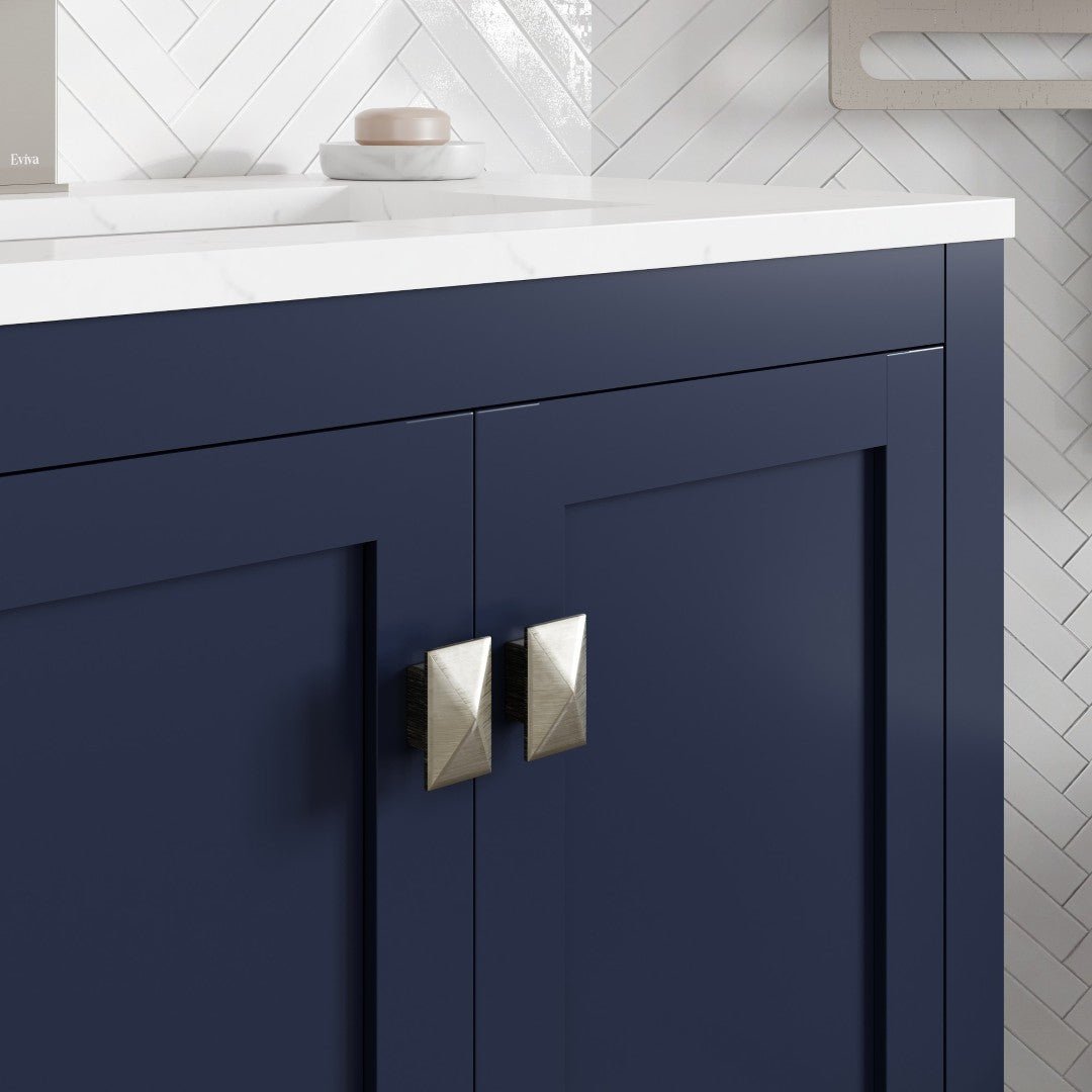 London 30 in. Blue Single Sink Bath Vanity with Carrara Quartz Top and Undermount Porcelain Sink - Bathroom Vanity by Eviva