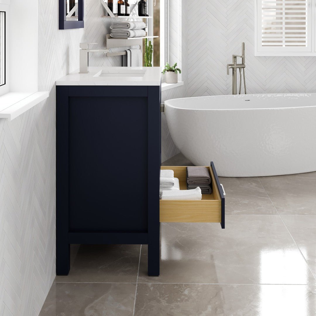 London 30 in. Blue Single Sink Bath Vanity with Carrara Quartz Top and Undermount Porcelain Sink - Bathroom Vanity by Eviva