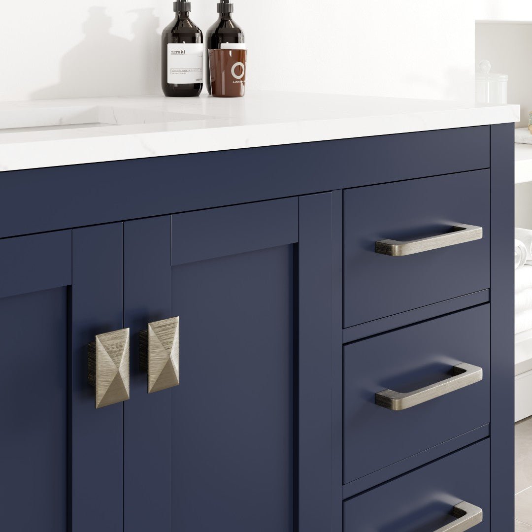 London 36 in. Blue Single Sink Bath Vanity with Carrara Quartz Top and Undermount Porcelain Sink - Bathroom Vanity by Eviva
