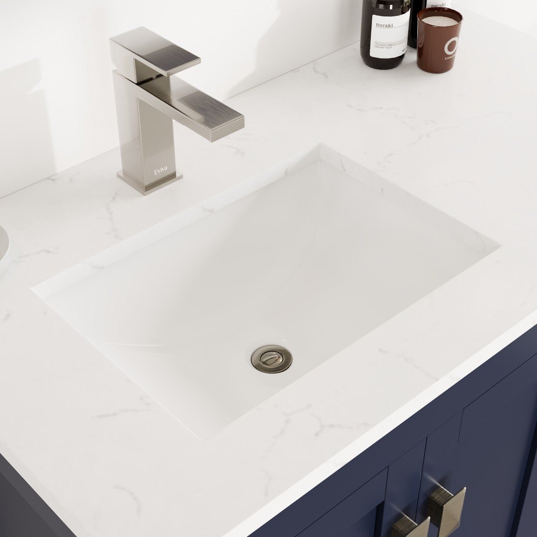 London 36 in. Blue Single Sink Bath Vanity with Carrara Quartz Top and Undermount Porcelain Sink - Bathroom Vanity by Eviva