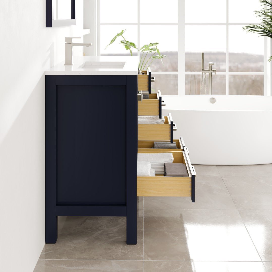 London 36 in. Blue Single Sink Bath Vanity with Carrara Quartz Top and Undermount Porcelain Sink - Bathroom Vanity by Eviva