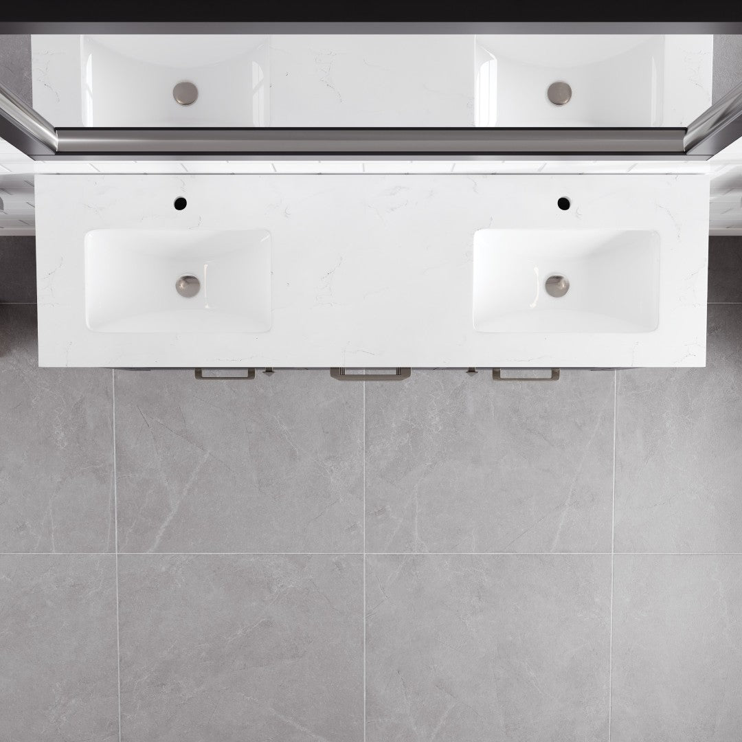 London 54 in. Espresso Double Sink Bath Vanity with Carrara Quartz Top and Undermount Porcelain Sinks