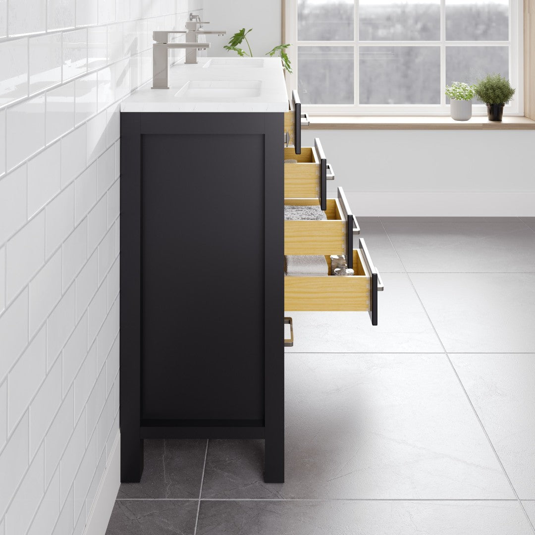 London 54 in. Espresso Double Sink Bath Vanity with Carrara Quartz Top and Undermount Porcelain Sinks