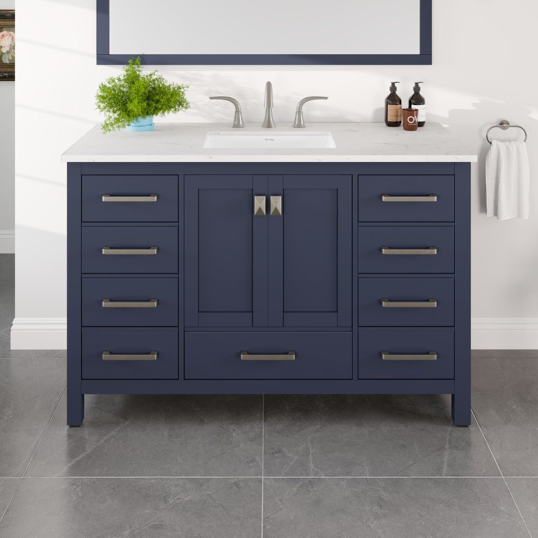 Aberdeen 42 in. Blue Single Sink Bath Vanity with Carrara Quartz Top and Undermount Porcelain Sink - Bathroom Vanity by Eviva