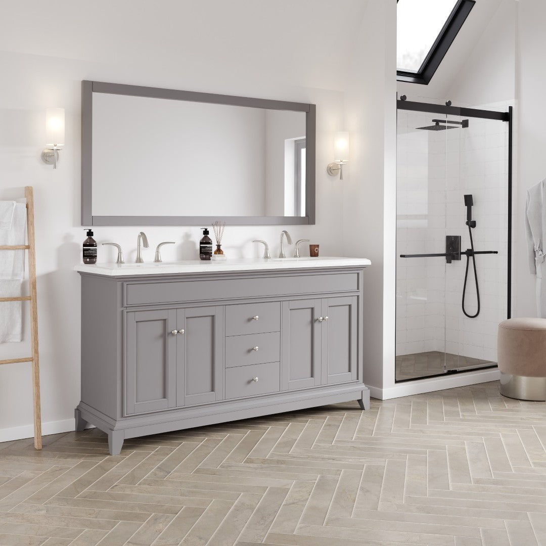 Elite Stamford 60 in. Gray Double Sink Bath Vanity with Carrara Quartz Top and Undermount Porcelain Sinks
